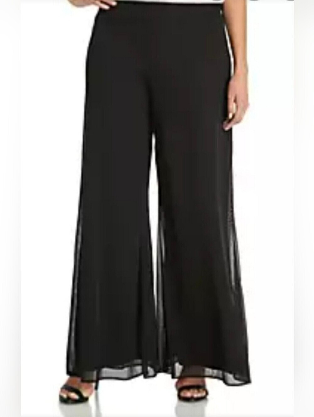 Collection by Dressbarn Black Chiffon Wide Leg Fully Lined Pants Size 14/16